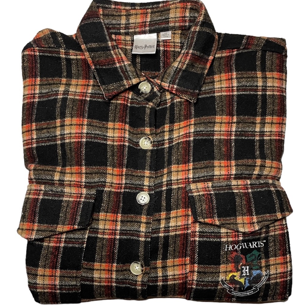 HARRY POTTER Womens Flannel Shirt Jacket Large Wool Blend HOGWARTS Relaxed Fit - Picture 3 of 9